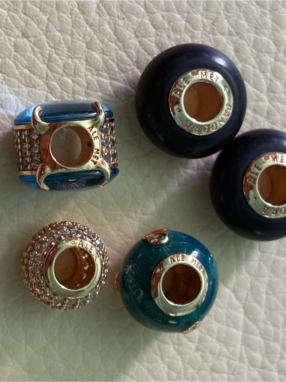 Pandora rose gold bundle Deep Blue and Teal Glass Charm Bracelet - Picture 3 of 4
